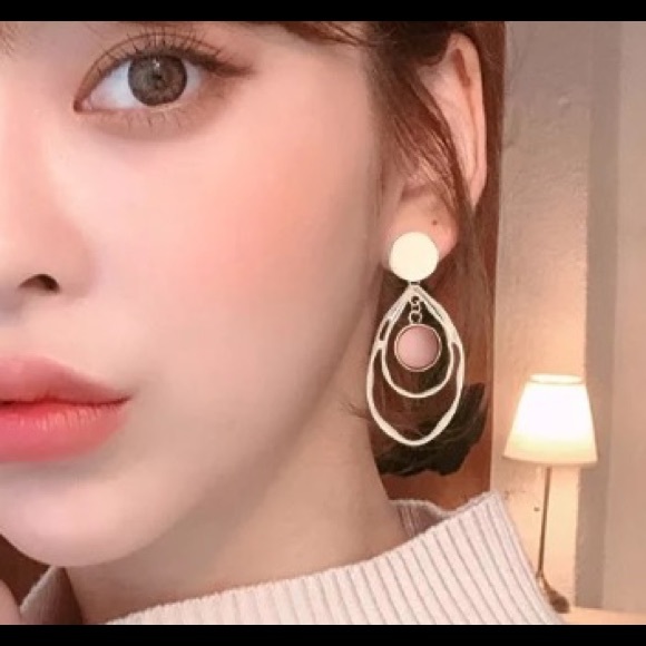 dangle fashion earrings mauve gold - Picture 4 of 5